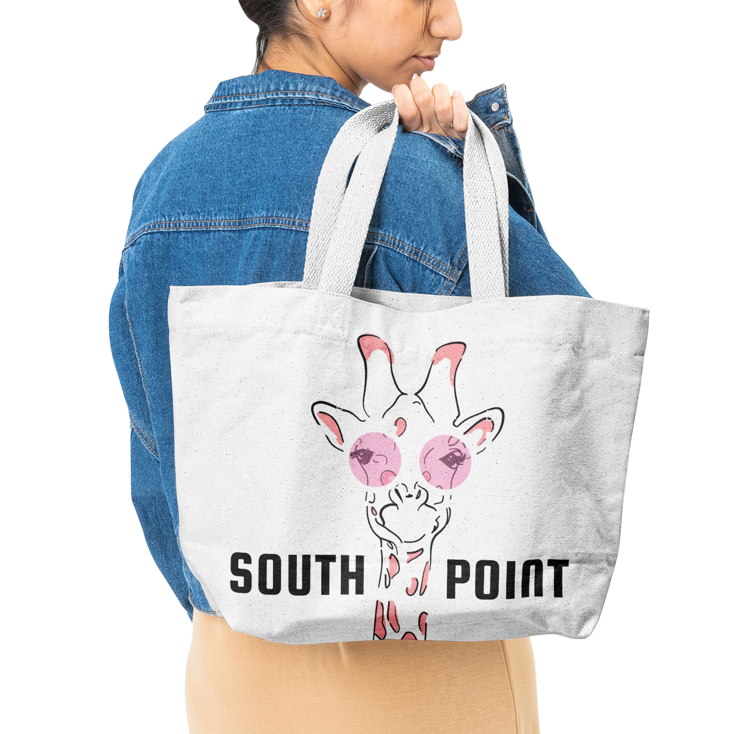South Point Natural Canvas Tote Bags Smiley Giraffe
