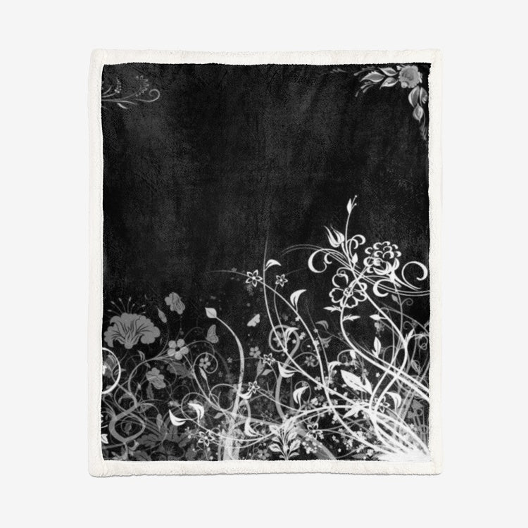Floral Double-Sided Super Soft Plush Blanket Black