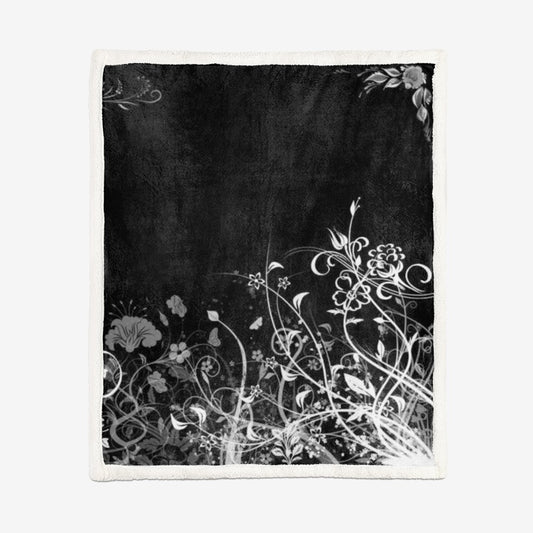 Floral Double-Sided Super Soft Plush Blanket Black