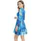 South Point Long Sleeve Elastic Waist Dress Abstract Style Blue x White