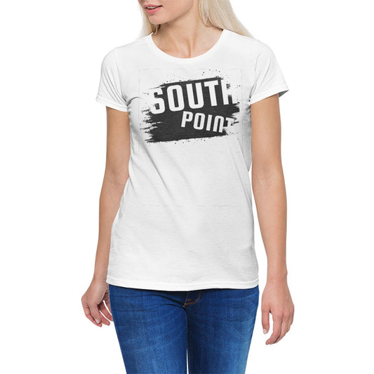 South Point Paint Style Logo Women's Stretch CrewNeck Tee White