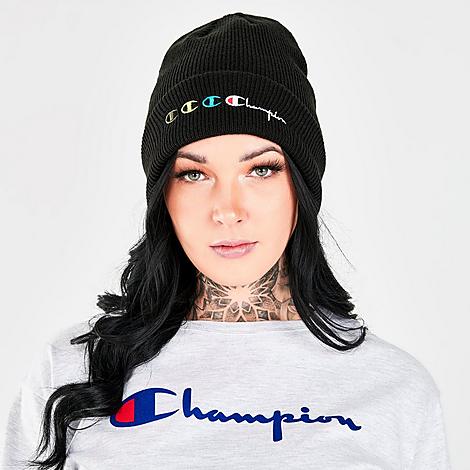 Champion Chunky Cuffed Beanie Hat in Black/Black 100% Polyester/Acrylic/Knit