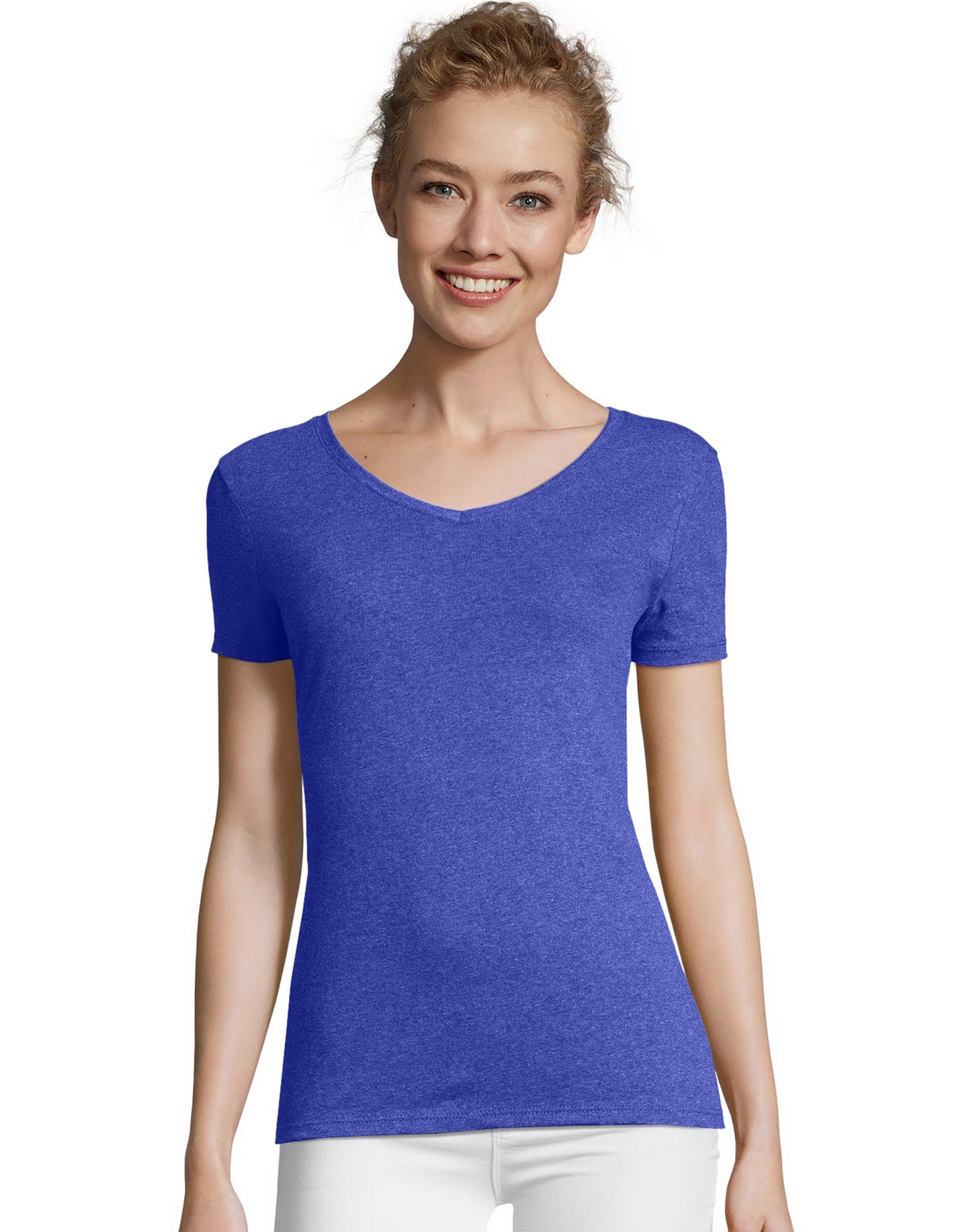 Hanes Women's Perfect-T Tri-Blend Short Sleeve V-Neck T-Shirt Athletic Royal Heather L