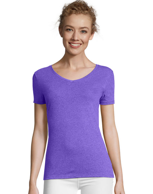 Hanes Women's Perfect-T Tri-Blend Short Sleeve V-Neck T-Shirt Grape Heather M