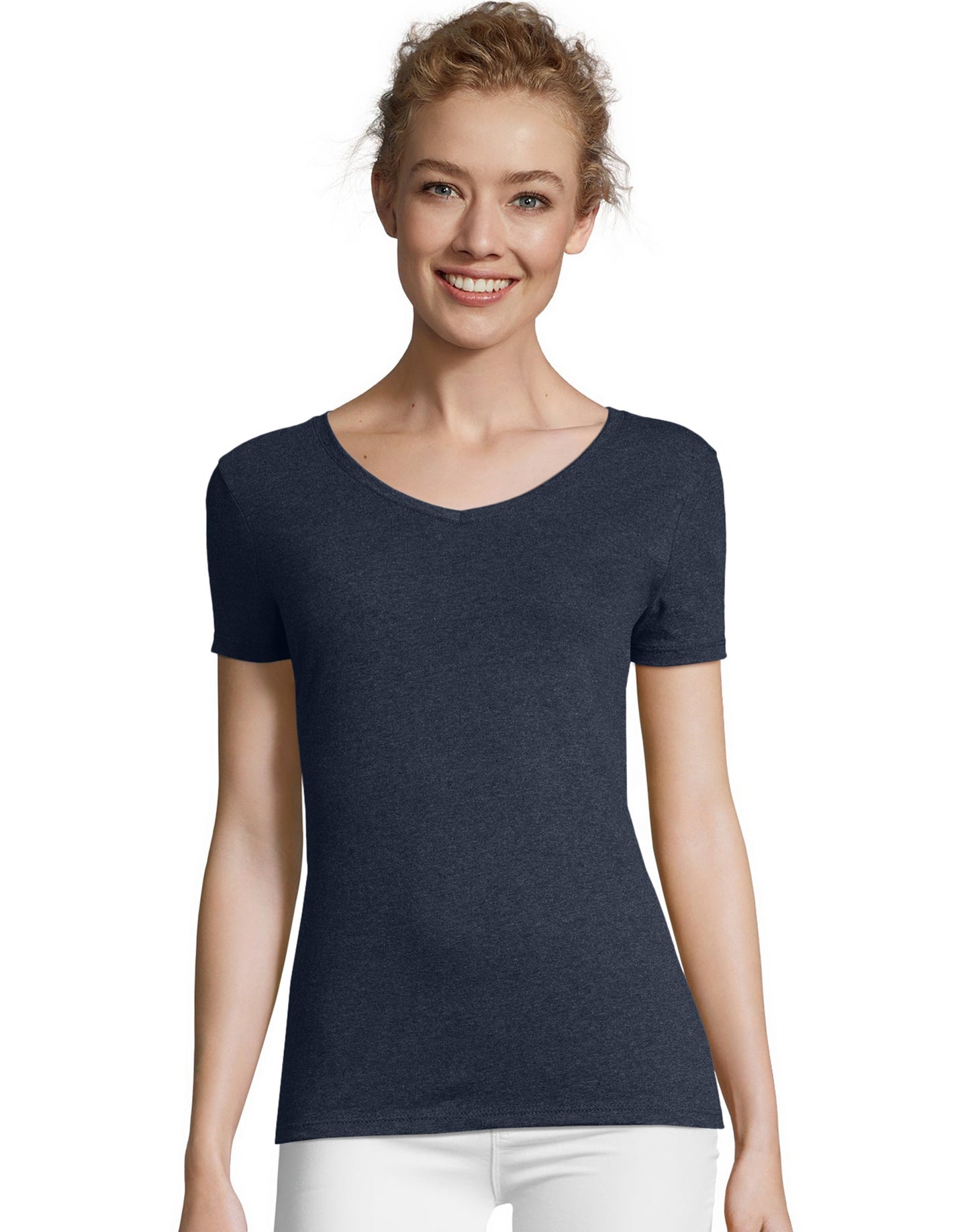 Hanes Women's Perfect-T Tri-Blend Short Sleeve V-Neck T-Shirt Navy Heather 3XL