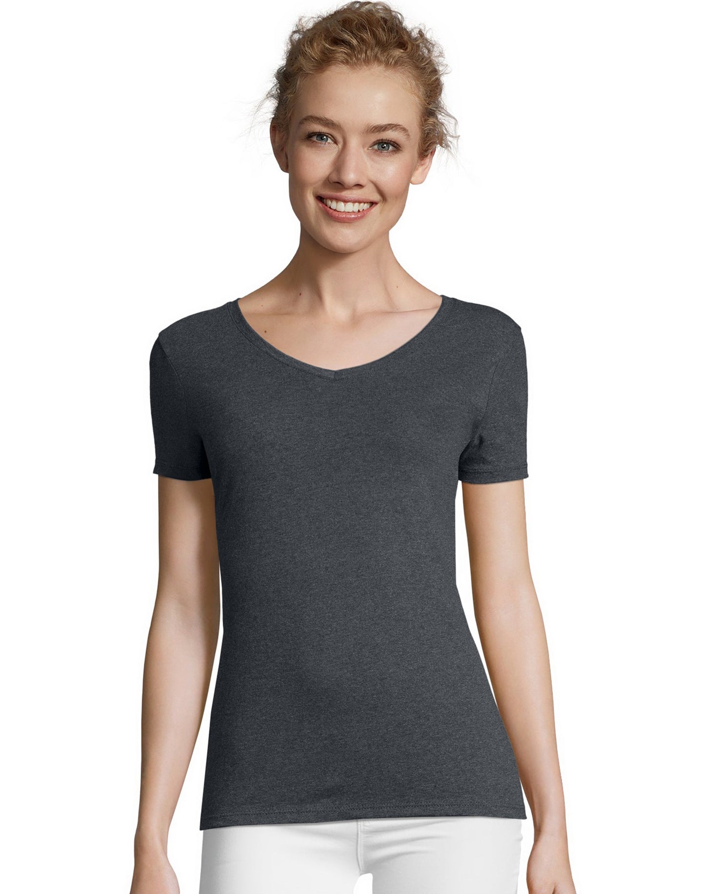 Hanes Women's Perfect-T Tri-Blend Short Sleeve V-Neck T-Shirt Slate Heather 2XL