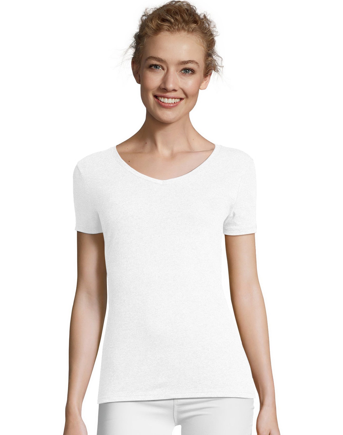 Hanes Women's Perfect-T Tri-Blend Short Sleeve V-Neck T-Shirt White S