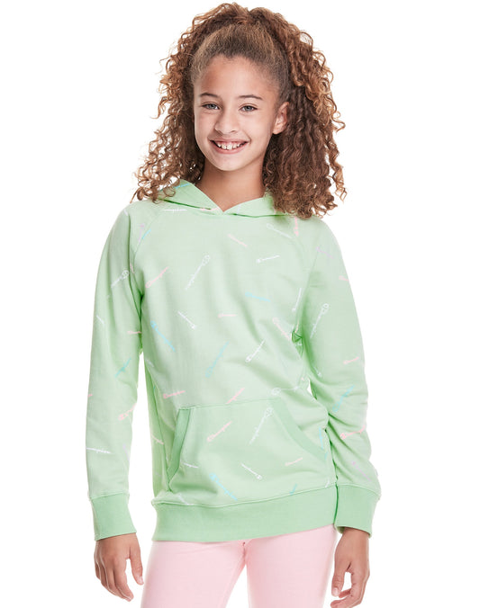 Champion Big Girls' French Terry Hoodie, Tossed Script Mint S