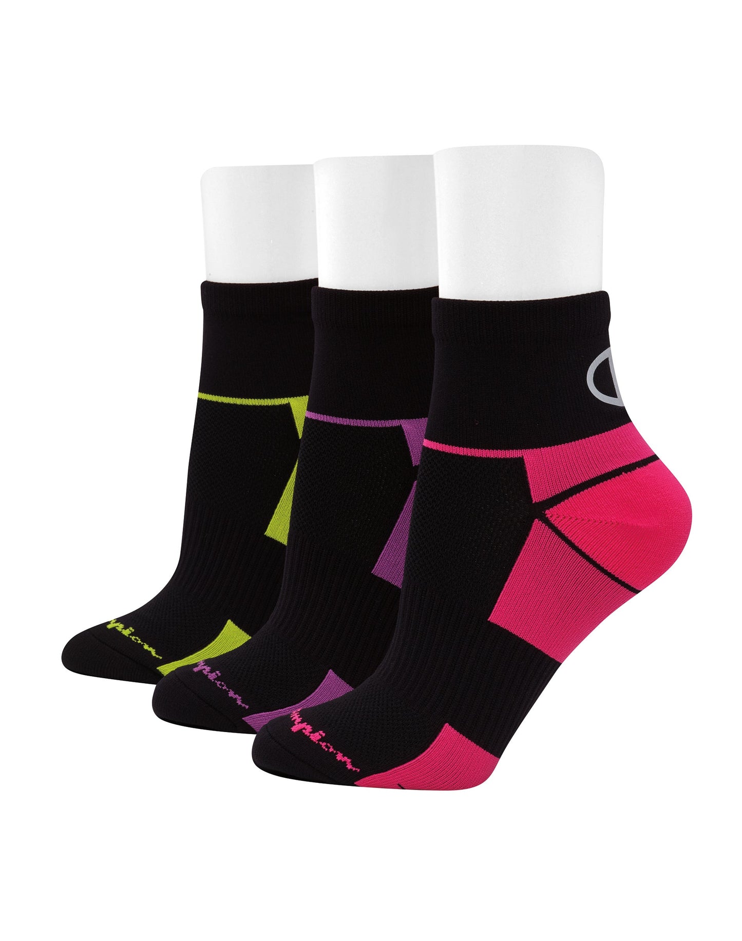 Champion Women's Sport Ankle Socks, 3-Pairs Assorted Black 5-9