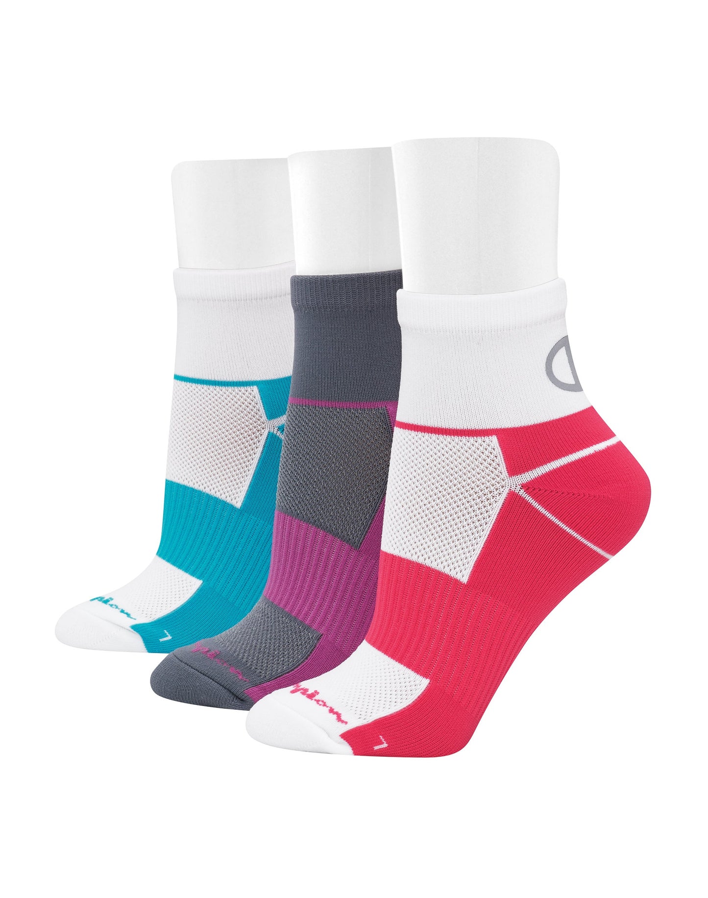 Champion Women's Sport Ankle Socks, 3-Pairs Assorted White/Grey 5-9