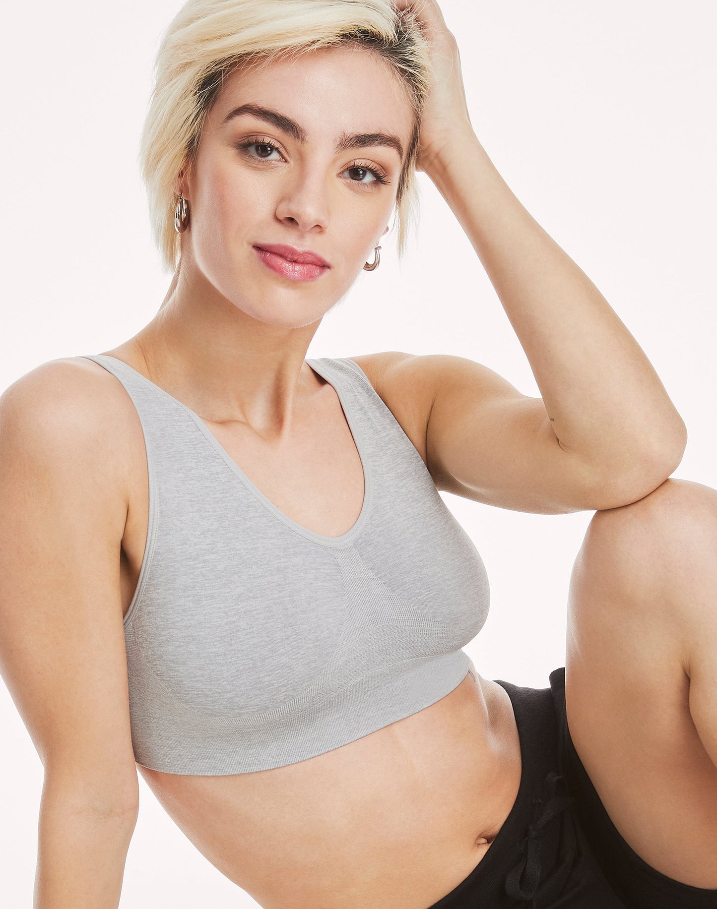 Hanes Get Cozy Pullover ComfortFlex Fit Wirefree Bra Light Gray Heather XL Women's