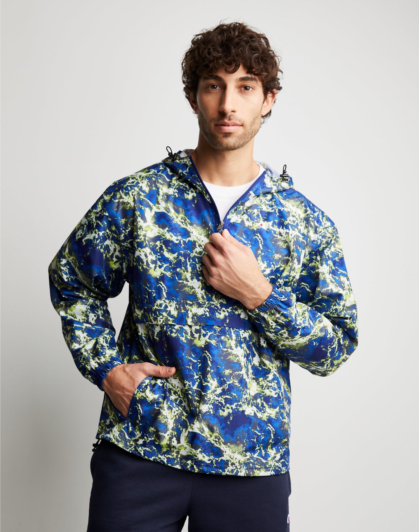 Champion Packable All Over Print Jacket Water Rip Ultra Marine 2XL Unisex