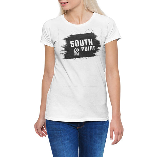 South Point Paint style Logo Women's Stretch CrewNeck Tee White