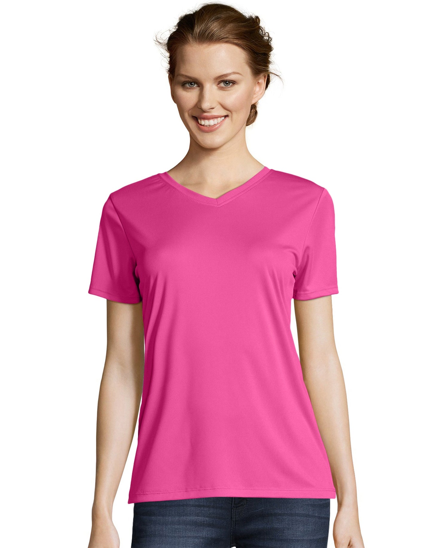 Hanes Sport Women's FreshIQ Cool DRI Performance V-Neck Tee Wow Pink L